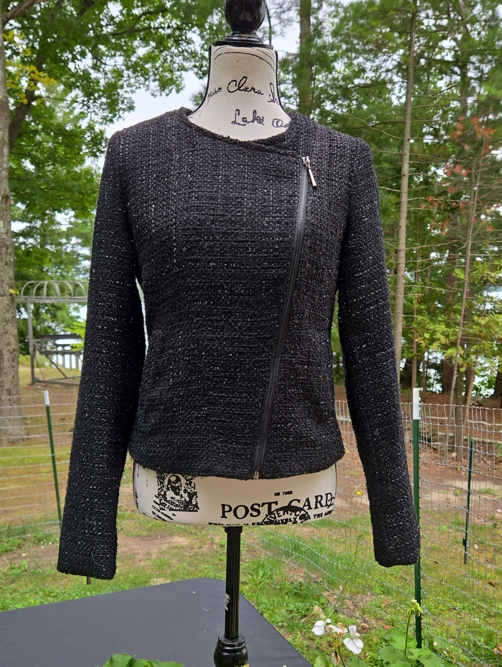 Forever 21 Black Tweed Asymmetrical Zip Blazer